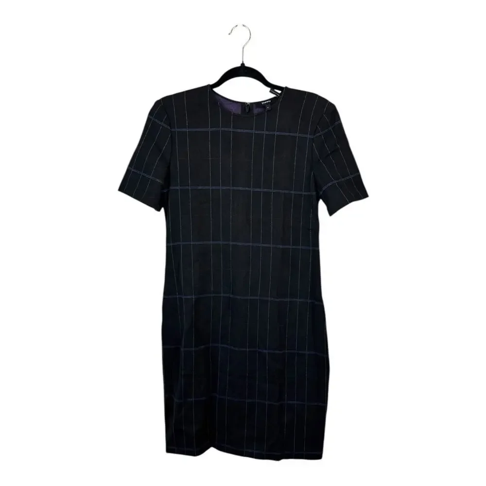 THEORY Rijik Structured Knit Plaid Sheath Dress Gray Size 4 Career Office - Picture 2 of 6